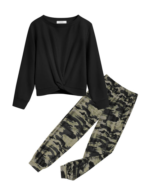 Arshiner Girls 2 Piece Outfits Fashion Twist Front Tracksuit Jogger set
