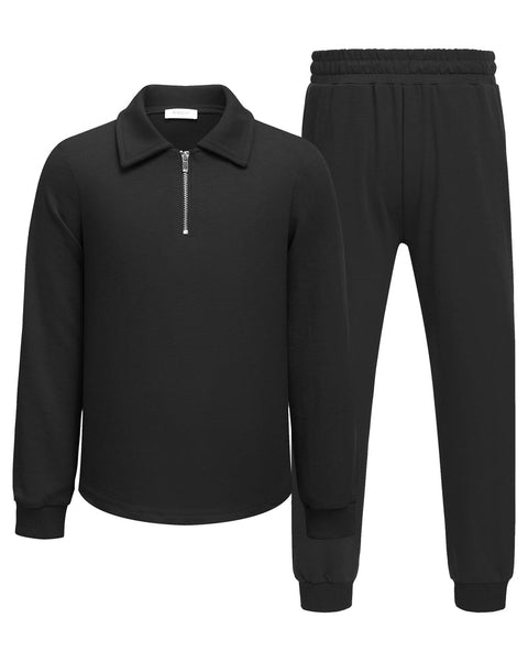 Arshiner Boys' 2-Piece Set, Long-Sleeve Zip Polo Shirt and Pant