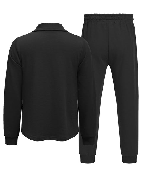 Arshiner Boys' 2-Piece Set, Long-Sleeve Zip Polo Shirt and Pant
