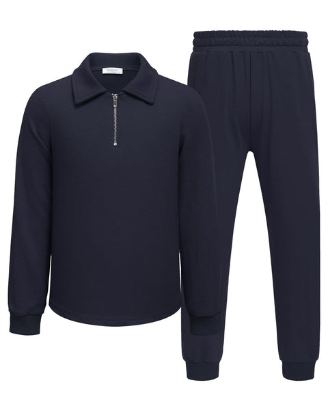 Arshiner Boys' 2-Piece Set, Long-Sleeve Zip Polo Shirt and Pant