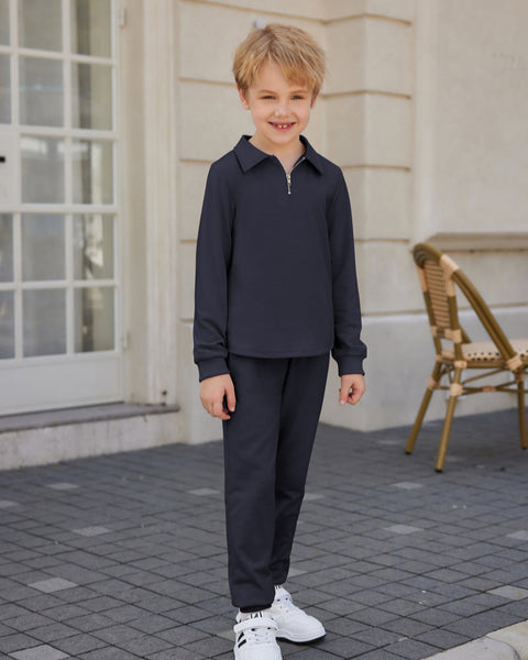 Arshiner Boys' 2-Piece Set, Long-Sleeve Zip Polo Shirt and Pant