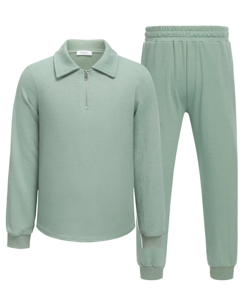 Arshiner Boys' 2-Piece Set, Long-Sleeve Zip Polo Shirt and Pant