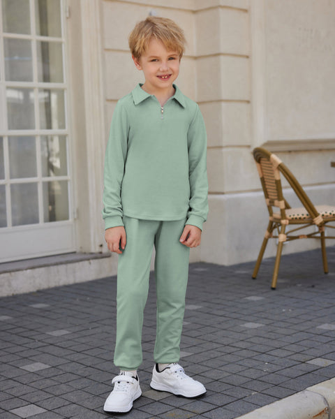 Arshiner Boys' 2-Piece Set, Long-Sleeve Zip Polo Shirt and Pant