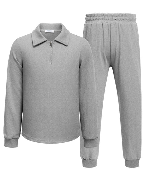 Arshiner Boys' 2-Piece Set, Long-Sleeve Zip Polo Shirt and Pant