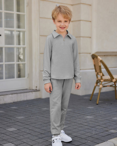 Arshiner Boys' 2-Piece Set, Long-Sleeve Zip Polo Shirt and Pant