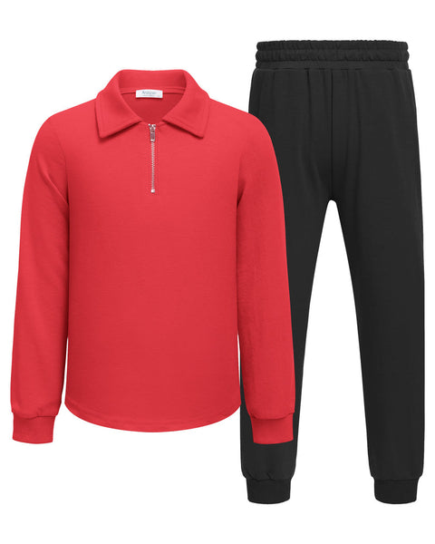 Arshiner Boys' 2-Piece Set, Long-Sleeve Zip Polo Shirt and Pant