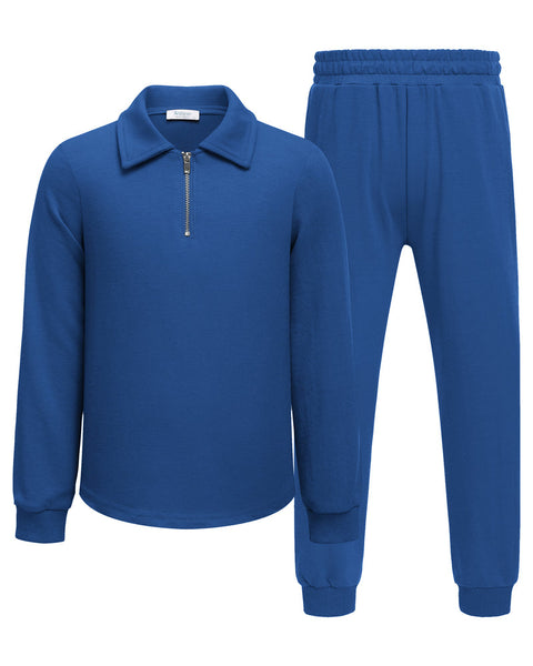 Arshiner Boys' 2-Piece Set, Long-Sleeve Zip Polo Shirt and Pant