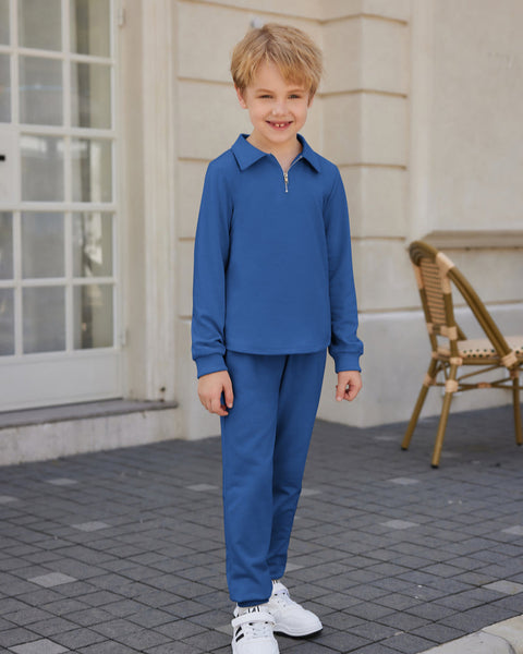 Arshiner Boys' 2-Piece Set, Long-Sleeve Zip Polo Shirt and Pant