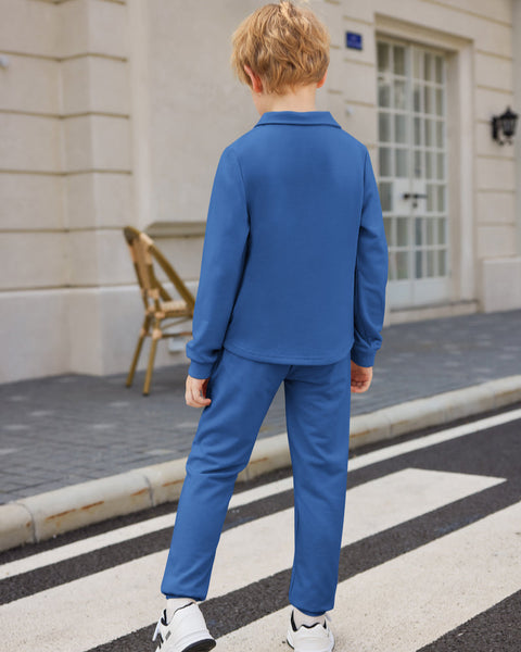 Arshiner Boys' 2-Piece Set, Long-Sleeve Zip Polo Shirt and Pant