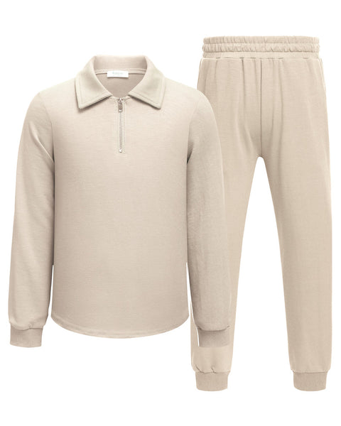 Arshiner Boys' 2-Piece Set, Long-Sleeve Zip Polo Shirt and Pant