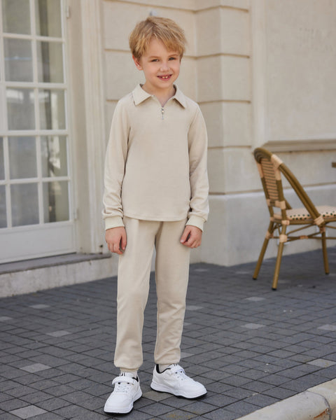 Arshiner Boys' 2-Piece Set, Long-Sleeve Zip Polo Shirt and Pant