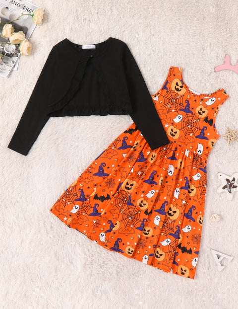 Arshiner Girl Floral Print Toddler Dress and Cardigan Sets