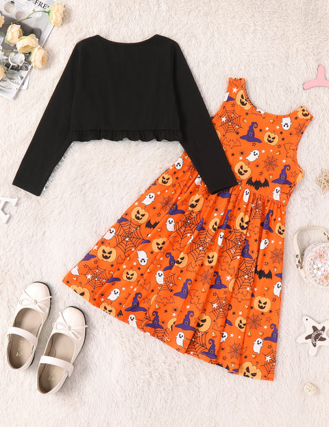 Arshiner Girl Floral Print Toddler Dress and Cardigan Sets