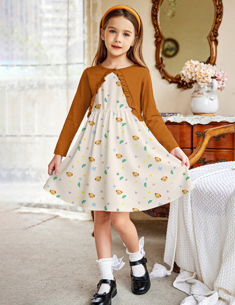 Arshiner Girl Floral Print Toddler Dress and Cardigan Sets