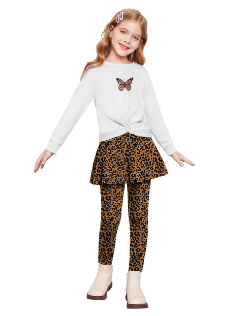 Arshiner Girls Skirt Set Casual Heart Print Twist Front Tops and Pant Skirts