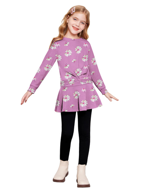 Arshiner Girls Skirt Set Casual Heart Print Twist Front Tops and Pant Skirts