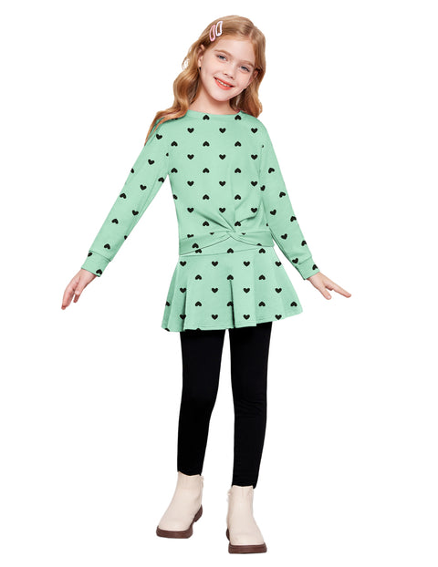 Arshiner Girls Skirt Set Casual Heart Print Twist Front Tops and Pant Skirts