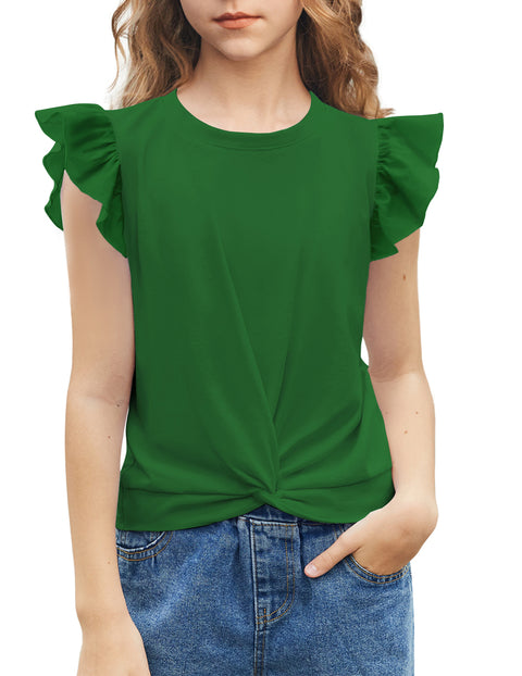 Arshiner Girls Shirt Flying Short Sleeve Twist Front Summer Blouses