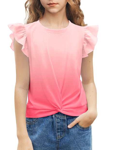 Arshiner Girls Shirt Flying Short Sleeve Twist Front Summer Blouses