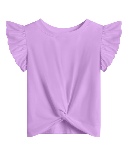 Arshiner Girls Shirt Flying Short Sleeve Twist Front Summer Blouses