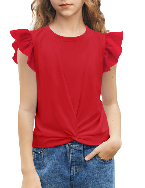 Arshiner Girls Shirt Flying Short Sleeve Twist Front Summer Blouses