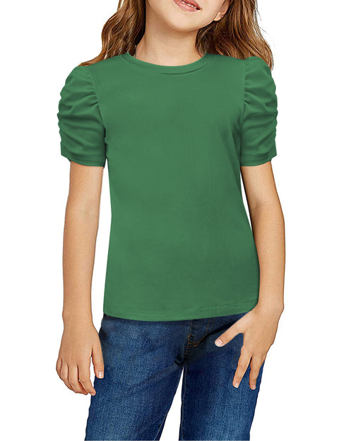 Arshiner Girls Puff Short Sleeve Shirts Summer Ribbed Knit Tee