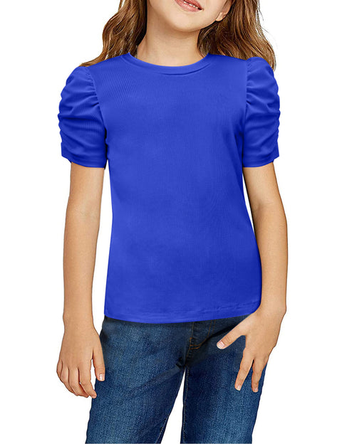 Arshiner Girls Puff Short Sleeve Shirts Summer Ribbed Knit Tee