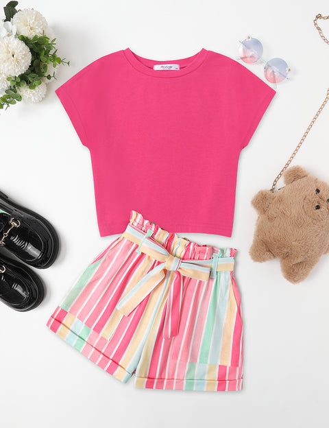 Arshiner Girls 2 Piece Drop Shoulder Batwing Sleeve Tops and Shorts Set