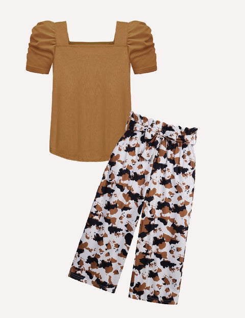 Arshiner Girls 2 Pieces Outfits Kids Puff Sleeve Tops and Pants Set