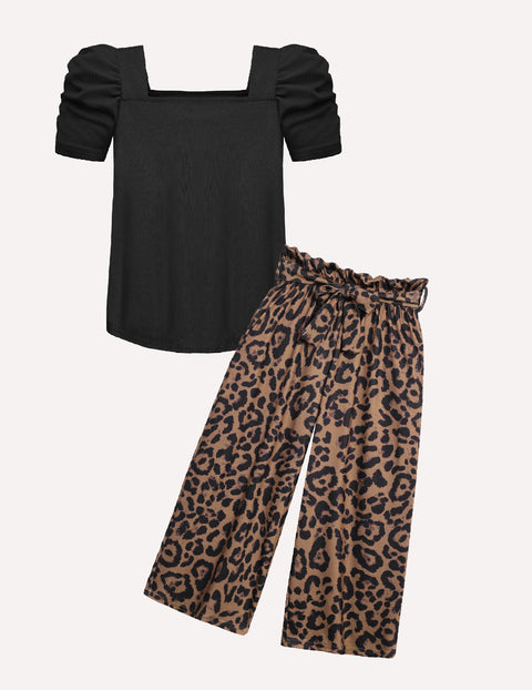 Arshiner Girls 2 Pieces Outfits Kids Puff Sleeve Tops and Pants Set