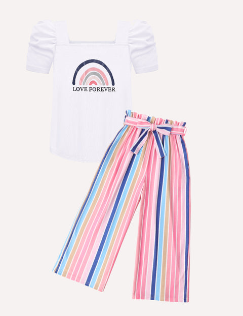 Arshiner Girls 2 Pieces Outfits Kids Puff Sleeve Tops and Pants Set