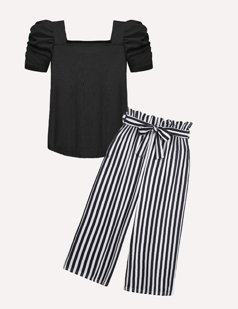 Arshiner Girls 2 Pieces Outfits Kids Puff Sleeve Tops and Pants Set