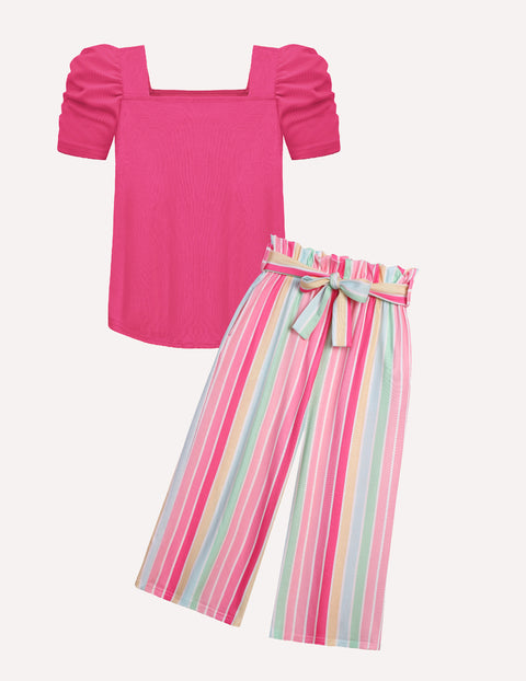 Arshiner Girls 2 Pieces Outfits Kids Puff Sleeve Tops and Pants Set