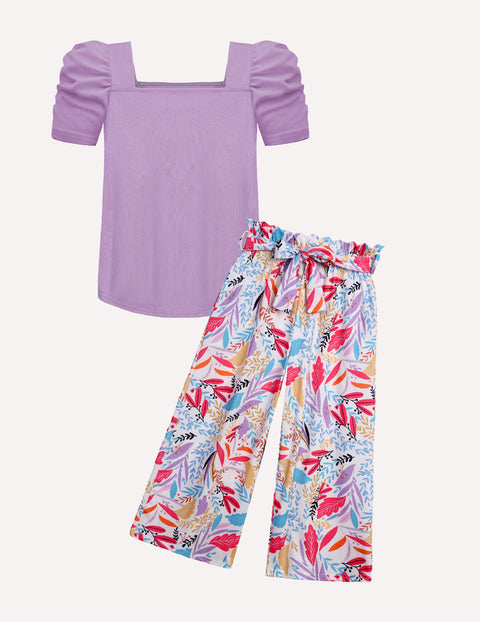 Arshiner Girls 2 Pieces Outfits Kids Puff Sleeve Tops and Pants Set