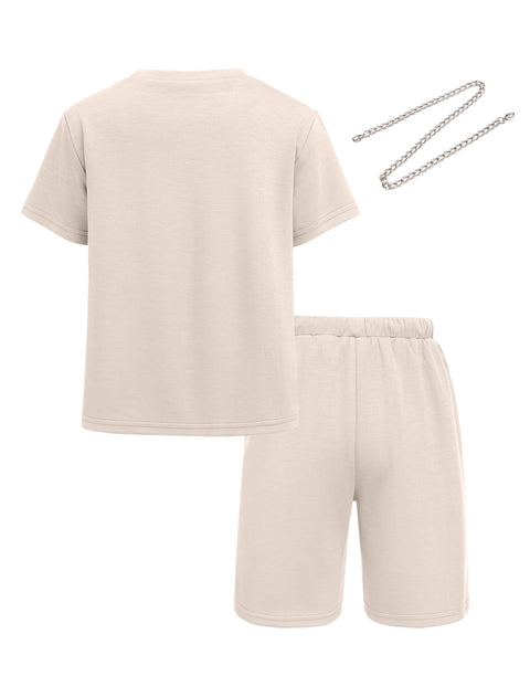 Arshiner Boys Drop Shoulder T-Shirt & Drawstring Waist Shorts Sets