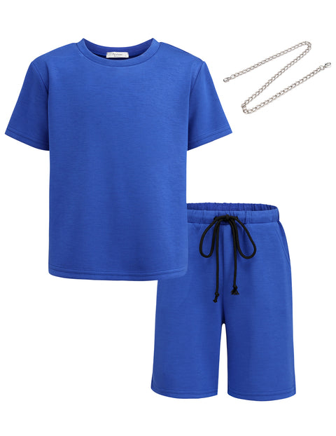 Arshiner Boys Drop Shoulder T-Shirt & Drawstring Waist Shorts Sets