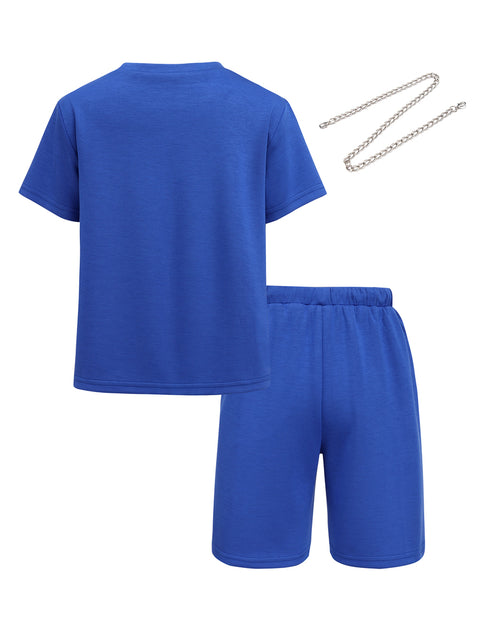 Arshiner Boys Drop Shoulder T-Shirt & Drawstring Waist Shorts Sets