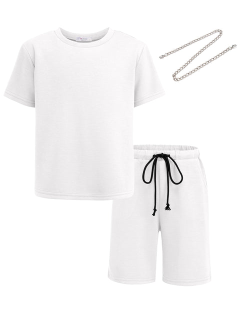 Arshiner Boys Drop Shoulder T-Shirt & Drawstring Waist Shorts Sets