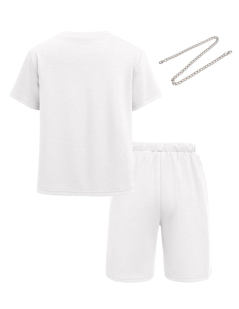 Arshiner Boys Drop Shoulder T-Shirt & Drawstring Waist Shorts Sets