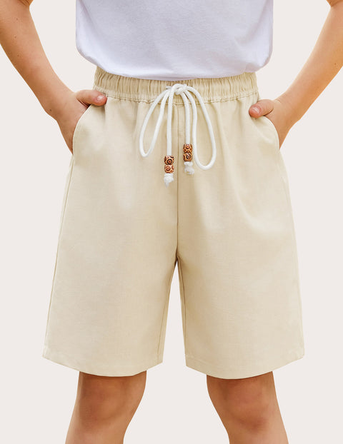 Arshiner Boys Cotton Linen Shorts Shorts Elastic Waist Drawstring Shorts
