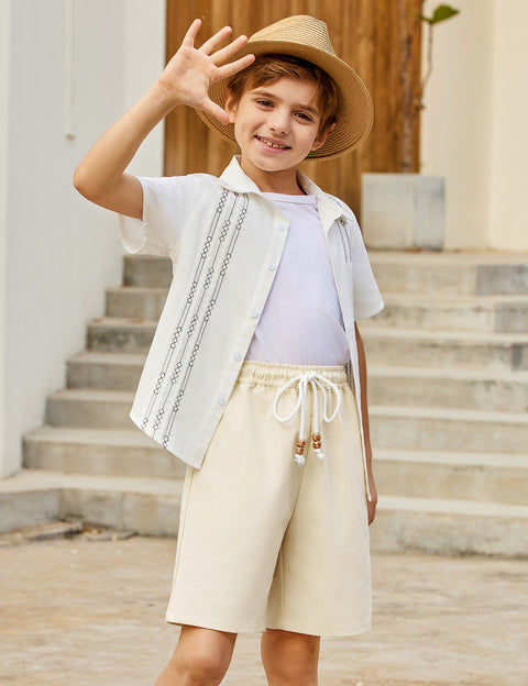 Arshiner Boys Cotton Linen Shorts Shorts Elastic Waist Drawstring Shorts