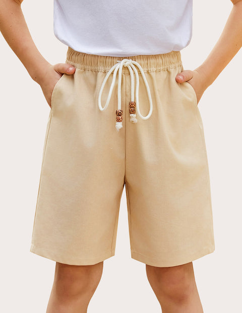 Arshiner Boys Cotton Linen Shorts Shorts Elastic Waist Drawstring Shorts