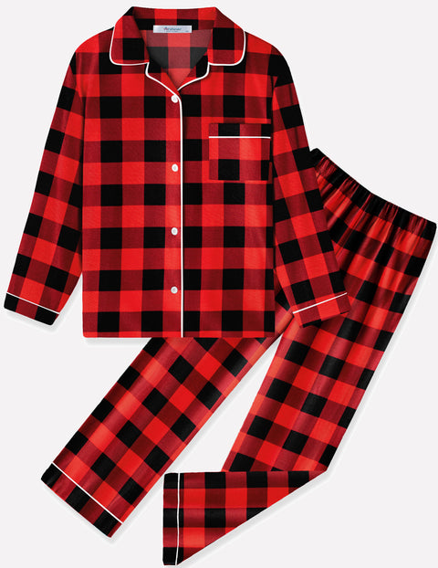 Arshiner Pajamas Set for Girls Plaid Long Sleeve Lounge Set