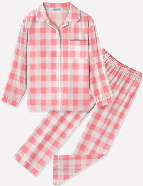 Arshiner Pajamas Set for Girls Plaid Long Sleeve Lounge Set