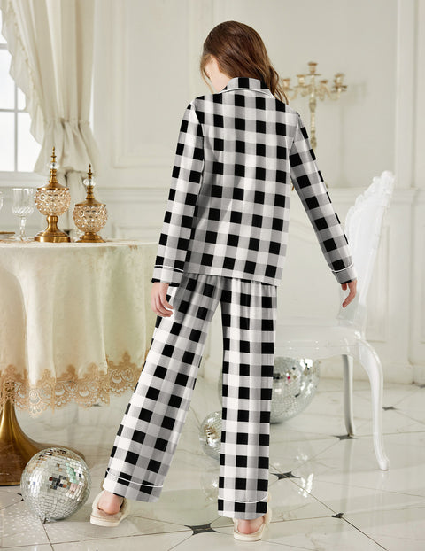 Arshiner Pajamas Set for Girls Plaid Long Sleeve Lounge Set
