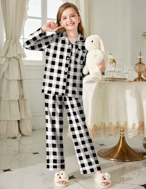 Arshiner Pajamas Set for Girls Plaid Long Sleeve Lounge Set