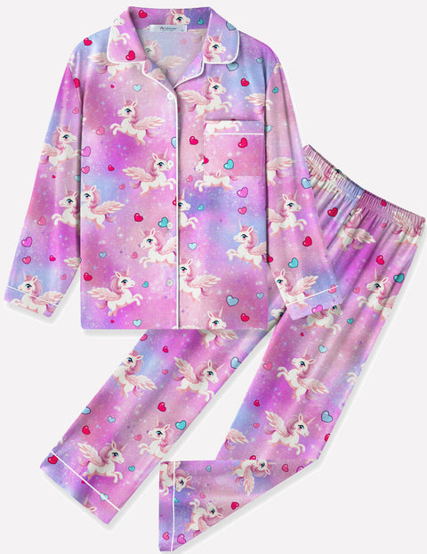 Arshiner Pajamas Set for Girls Plaid Long Sleeve Lounge Set