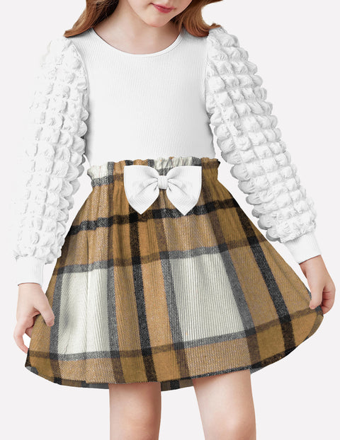 Arshiner Toddler Girl Skirt Set 2Pcs Outfits Puff Sleeve Knit Tops and Mini Skirt