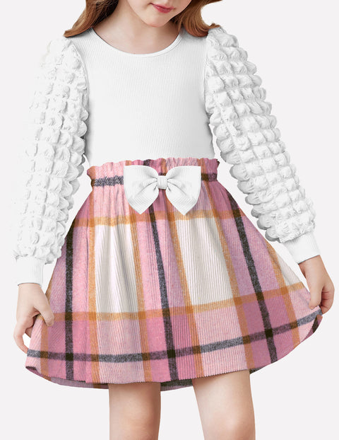 Arshiner Toddler Girl Skirt Set 2Pcs Outfits Puff Sleeve Knit Tops and Mini Skirt