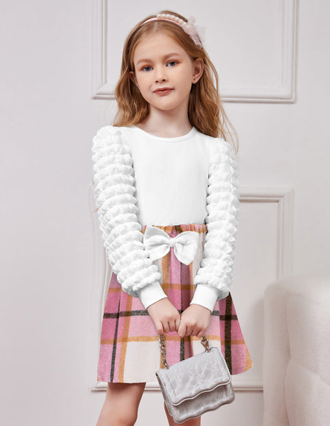 Arshiner Toddler Girl Skirt Set 2Pcs Outfits Puff Sleeve Knit Tops and Mini Skirt